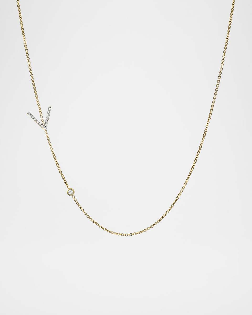 14K Yellow Gold Diamond Initial V Necklace